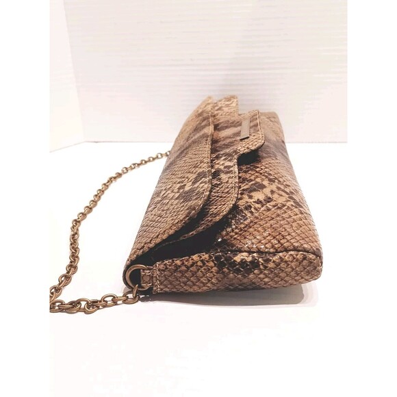 BCBG Maxazria Faux Snakeskin Fold Over Clutch With Chain Shoulder Strap - Picture 4 of 10